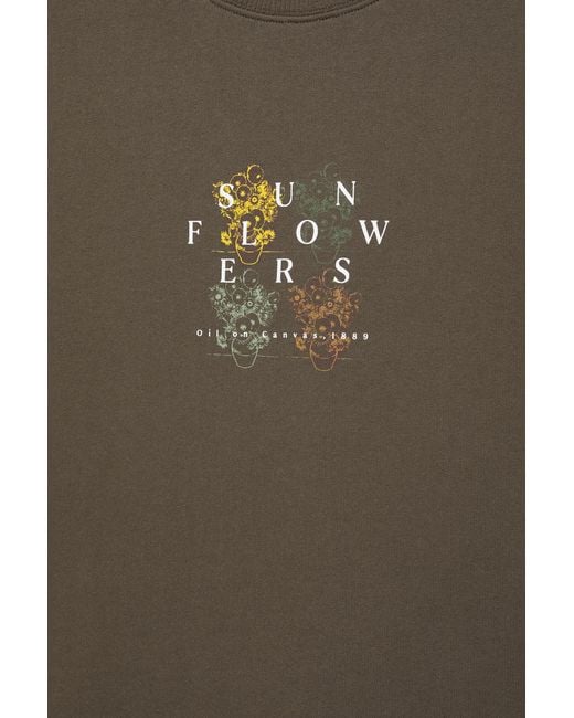 Pull&Bear Green Sunflowers Van Gogh Short Sleeve Sweatshirt for men