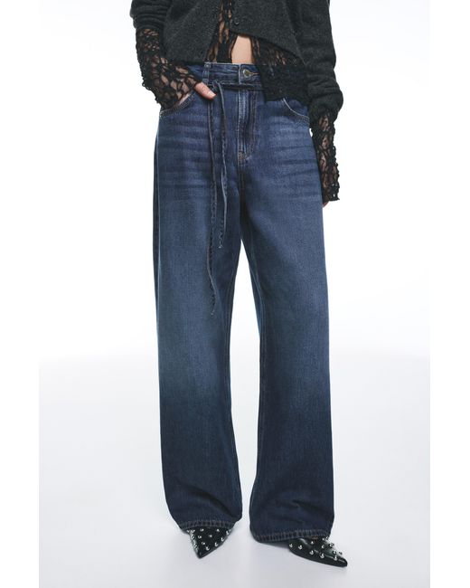 Pull&Bear Blue Baggy Jeans With Drawstring