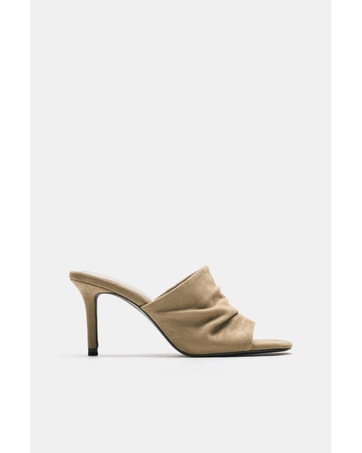 Pull&Bear White Ruched Mule Heeled Sandals