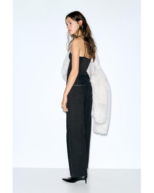 Pull&Bear White Straight-Leg Jeans With Stud Details