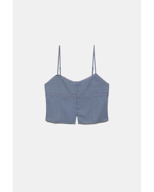 Pull&Bear Blue Linen Blend Camisole Top