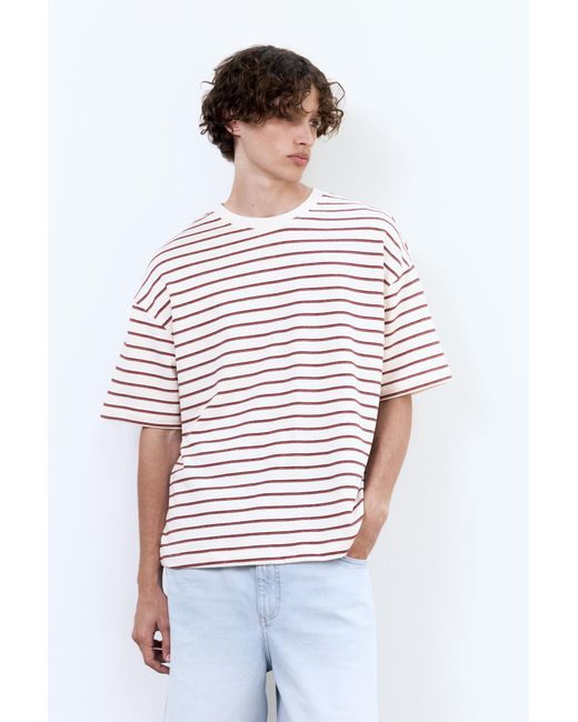 Pull&Bear Yellow Striped Boxy-Fit T-Shirt for men
