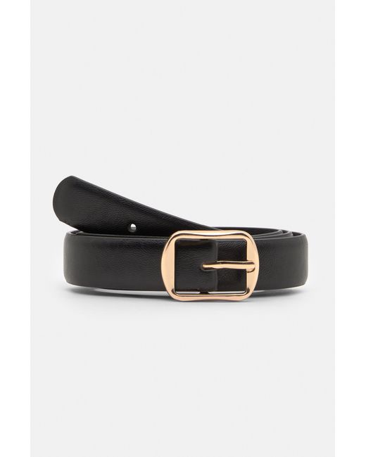 Pull&Bear Black Thin Belt With Square Buckle