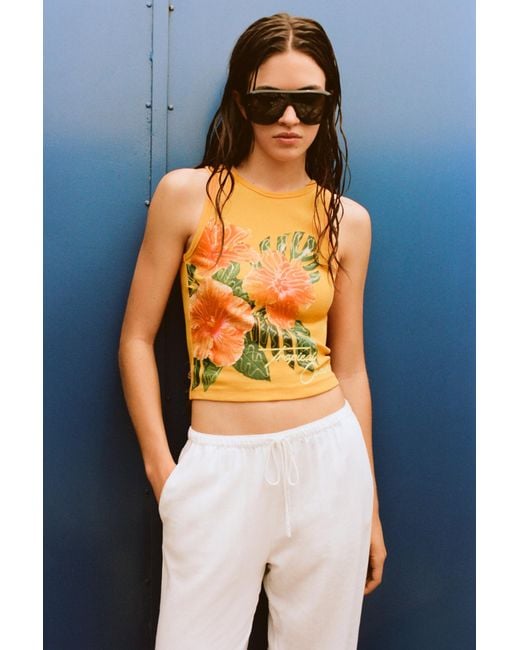 Pull&Bear White Floral Sequin Tank Top