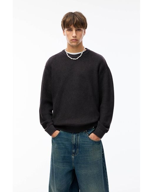 Pull&Bear Blue Stwd Washed Knit Jumper for men