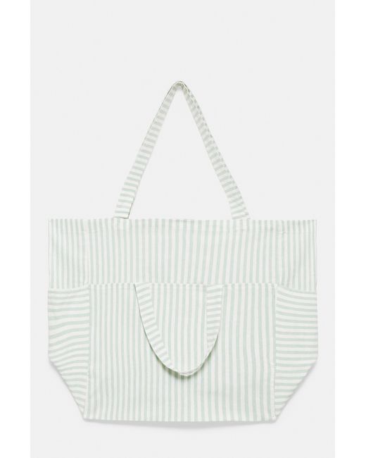 Pull&Bear White Large Striped Tote Bag for men