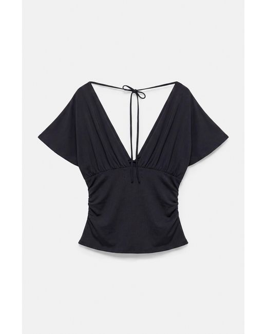 Pull&Bear Blue Gathered V-Neck Top