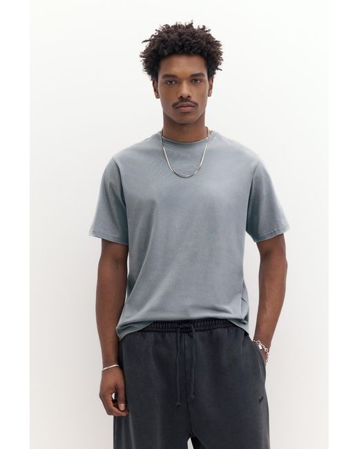Pull&Bear Blue Basic Short Sleeve Cotton T-Shirt for men
