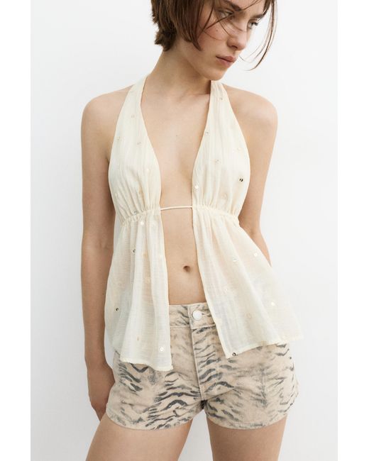 Pull&Bear Natural Leopard Print Denim Mini Shorts