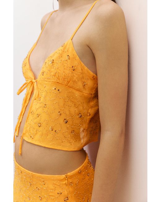 Pull&Bear Orange Sequin Strappy Top
