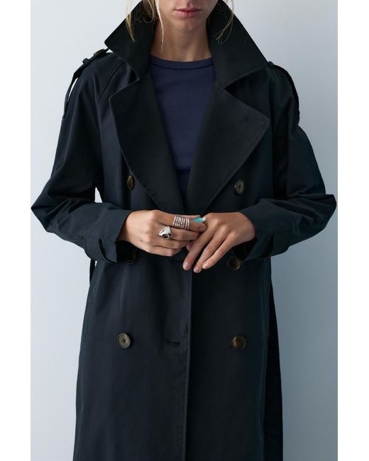 Pull&Bear Blue Long Belted Trench Coat