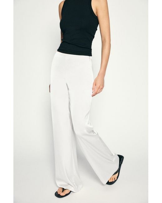 Pull&Bear Gray Satin Straight-Leg Trousers