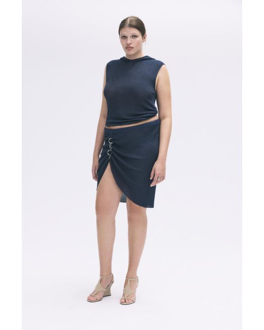 Pull&Bear Blue Hooded Eyelet Top Karoline Vitto
