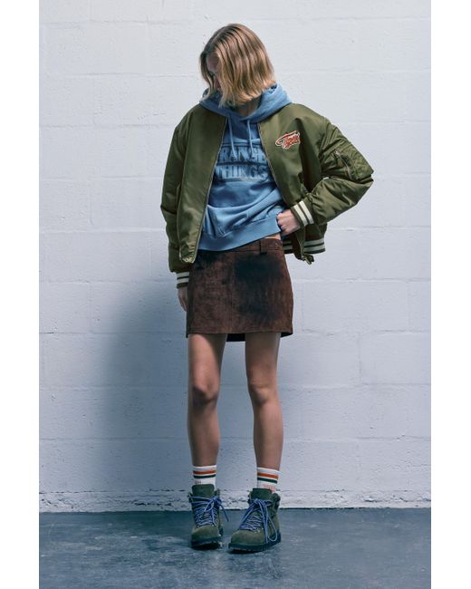 Pull&Bear Green Stranger Things Varsity Bomber Jacket