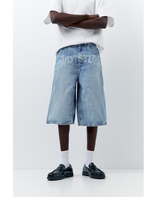 Pull&Bear Blue Stwd Super Baggy Jorts for men