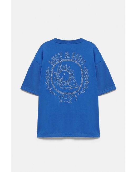 Pull&Bear Blue Ibiza Salt & Sun Boxy T-Shirt for men
