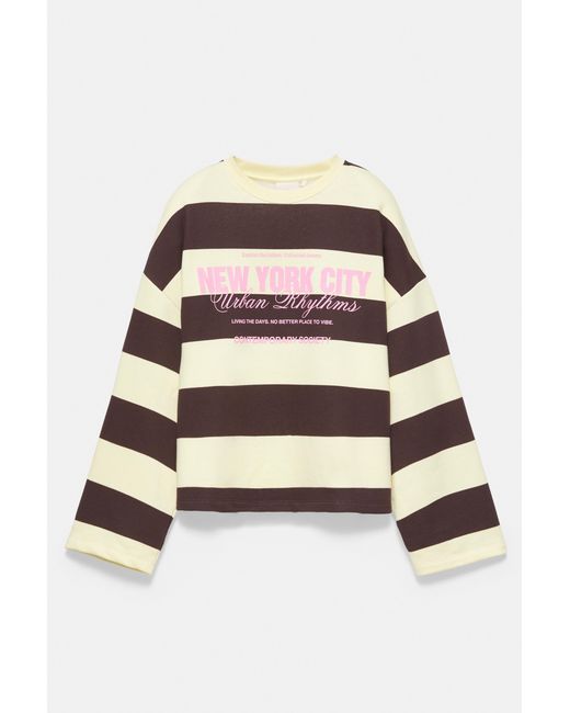 Pull&Bear Brown Oversize Striped Sweatshirt