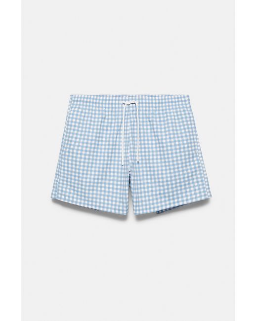 Pull&Bear Blue Gingham Check Swimsuit for men