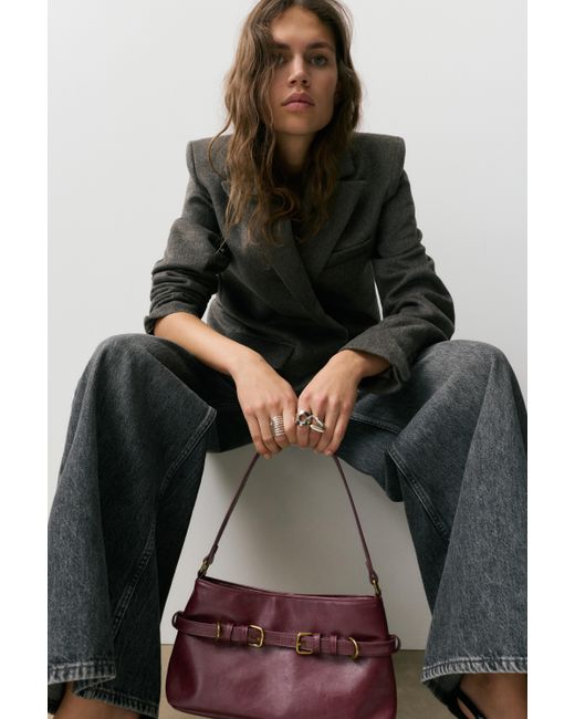 Pull&Bear Black Shoulder Bag With Buckles
