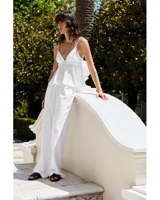 Pull&Bear White Flowy Trousers With Linen