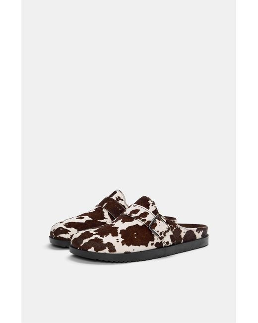 Pull&Bear Brown Cow Leather Clogs for men