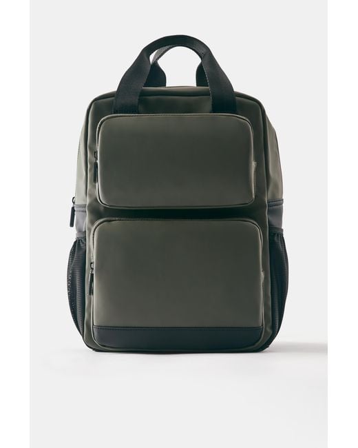 Pull&Bear Green Rubberised Backpack for men