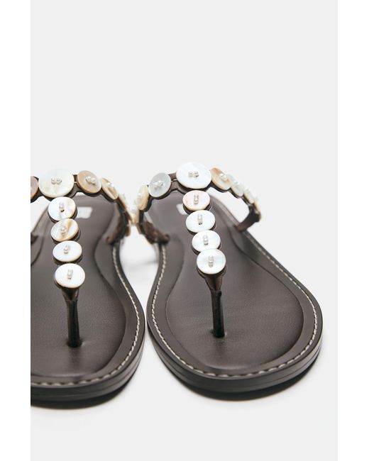 Pull&Bear Gray Flat Sandals With Buttons