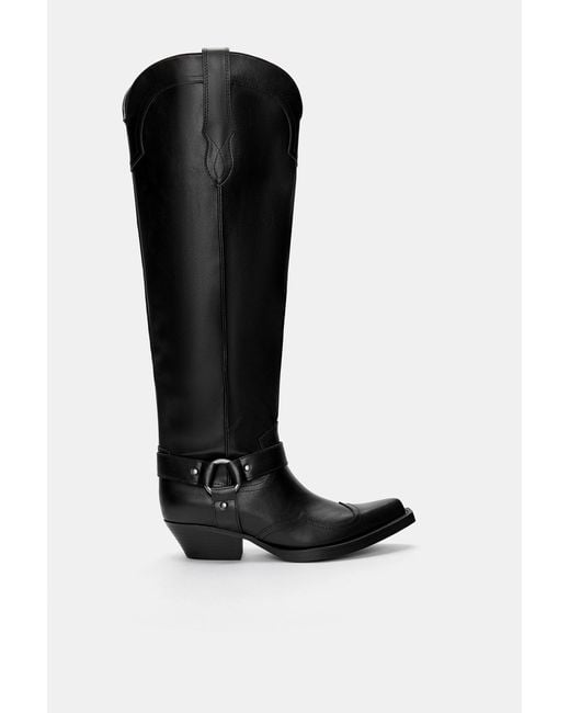 Pull&Bear Black High-Heel Cowboy Boots