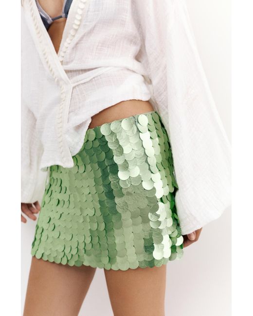 Pull&Bear Green Sequin Mini Skirt