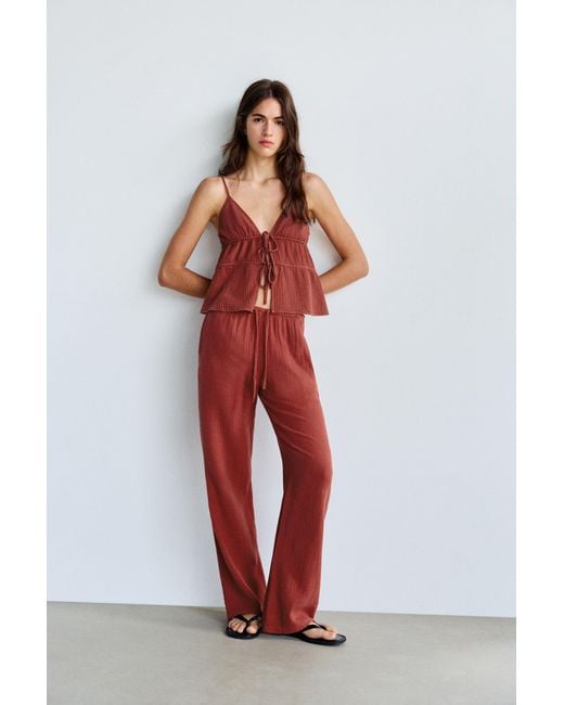 Pull&Bear Red Crepe Strappy Top