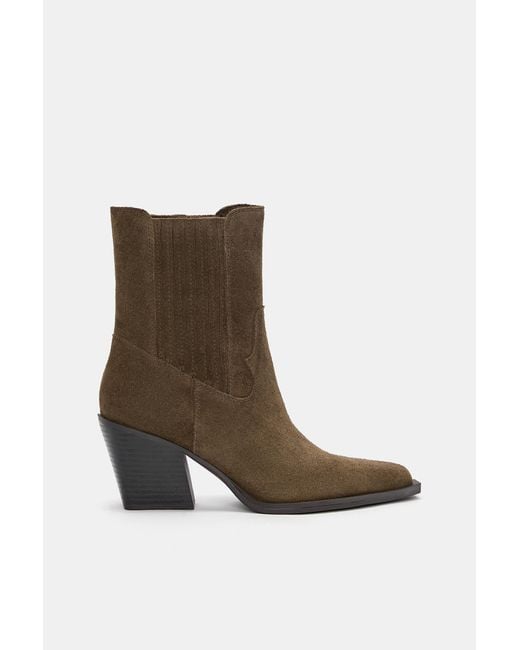 Pull&Bear Natural High-Heel Leather Ankle Boots