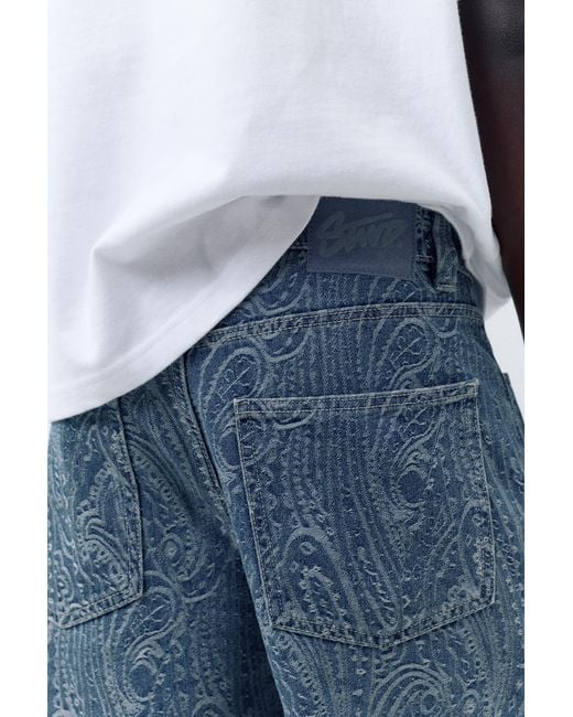 Pull&Bear Blue Straight Jacquard Paisley Jeans for men