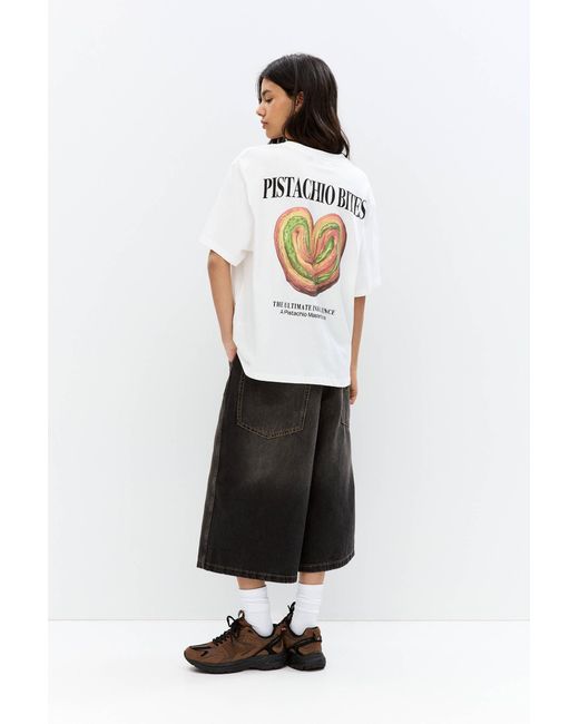 Pull&Bear White T-Shirt Mit Frühstück-Grafik