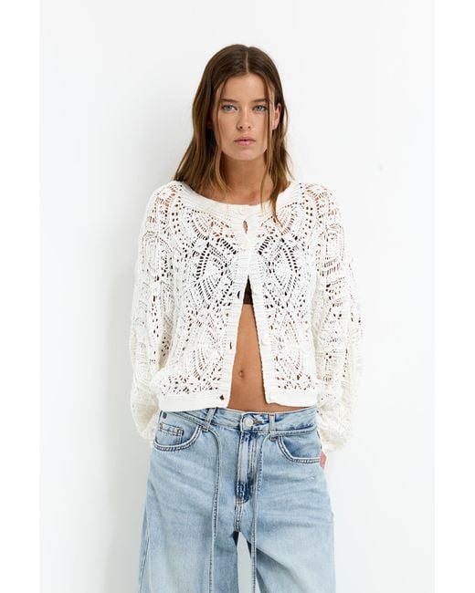 Pull&Bear White Cutwork Cardigan