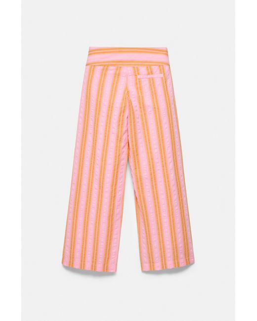 Pull&Bear Blue Striped Wide-Leg Trousers