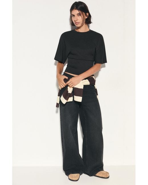 Pull&Bear Black Modal Batwing Sleeve T-Shirt