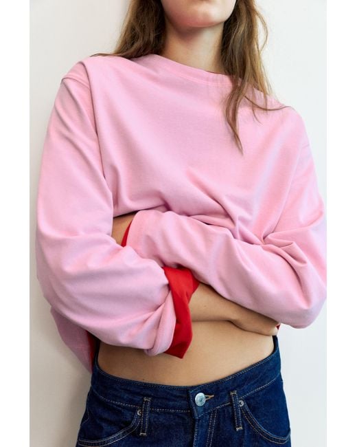 Pull&Bear Pink Oversize Long Sleeve T-Shirt