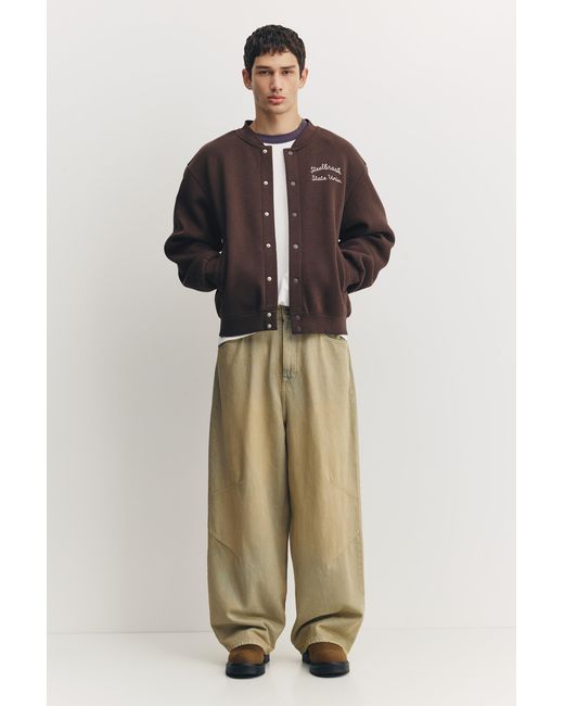 Pull&Bear Brown Embroidered Varsity Jacket for men