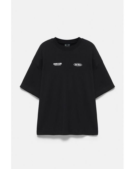 Pull&Bear Black Oversize Graphic T-Shirt for men