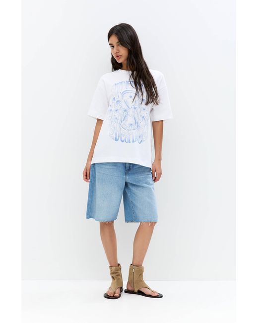 Pull&Bear White Oversize-T-Shirt Mit Esoterischer Grafik
