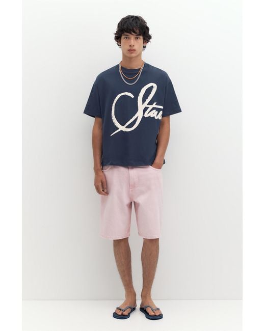 Pull&Bear Blue Stwd Graffiti T-Shirt for men