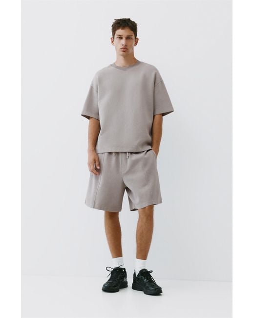 Pull&Bear Gray Interlock Short Sleeve Sweatshirt for men