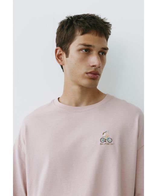 Pull&Bear Multicolor Relaxed Fit Bike Embroidery T-Shirt for men