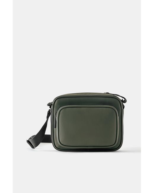 Pull&Bear Green Rubberised-Effect Crossbody Bag for men