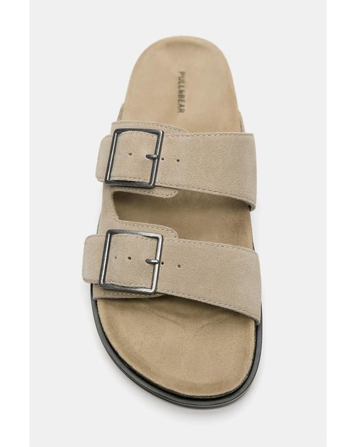 Pull&Bear Blue Leather Buckle Sandals for men