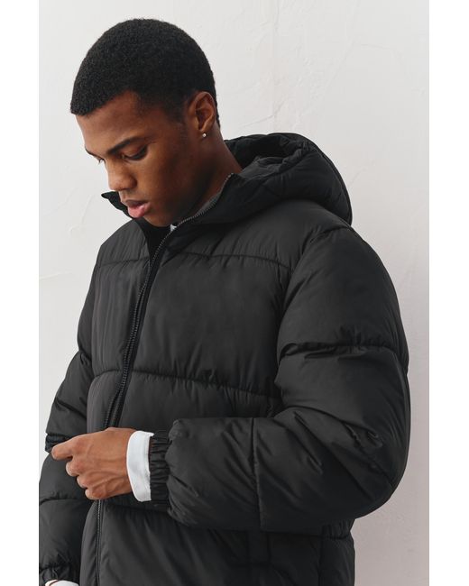 Pull&Bear Black Padded Jacket With Hood for men