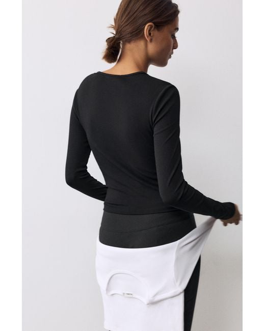 Pull&Bear Black Fitted Long Sleeve T-Shirt