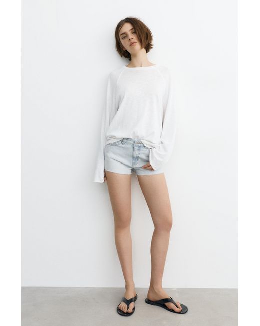 Pull&Bear White Mid-Waist Rhinestone Denim Shorts