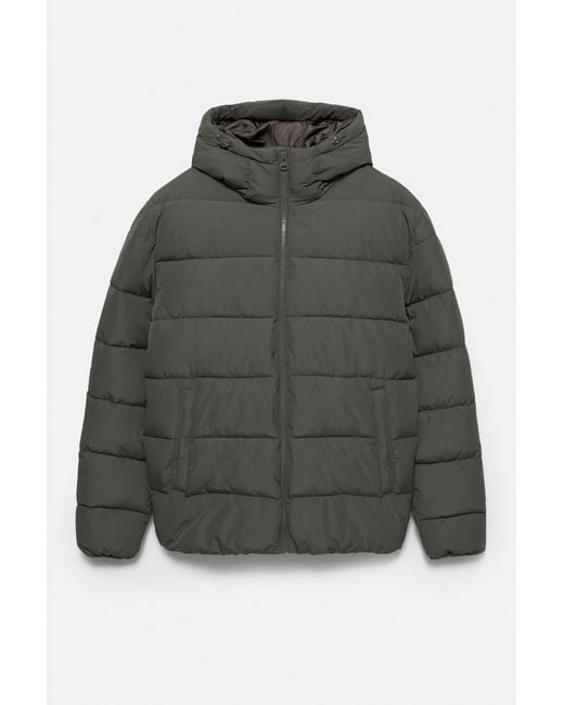 Pull&Bear Black Lightweight Puffer Jacket With Hood for men