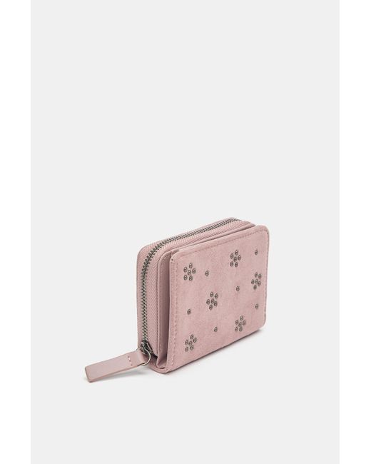 Pull&Bear Pink Faux Suede Wallet With Flower Studs